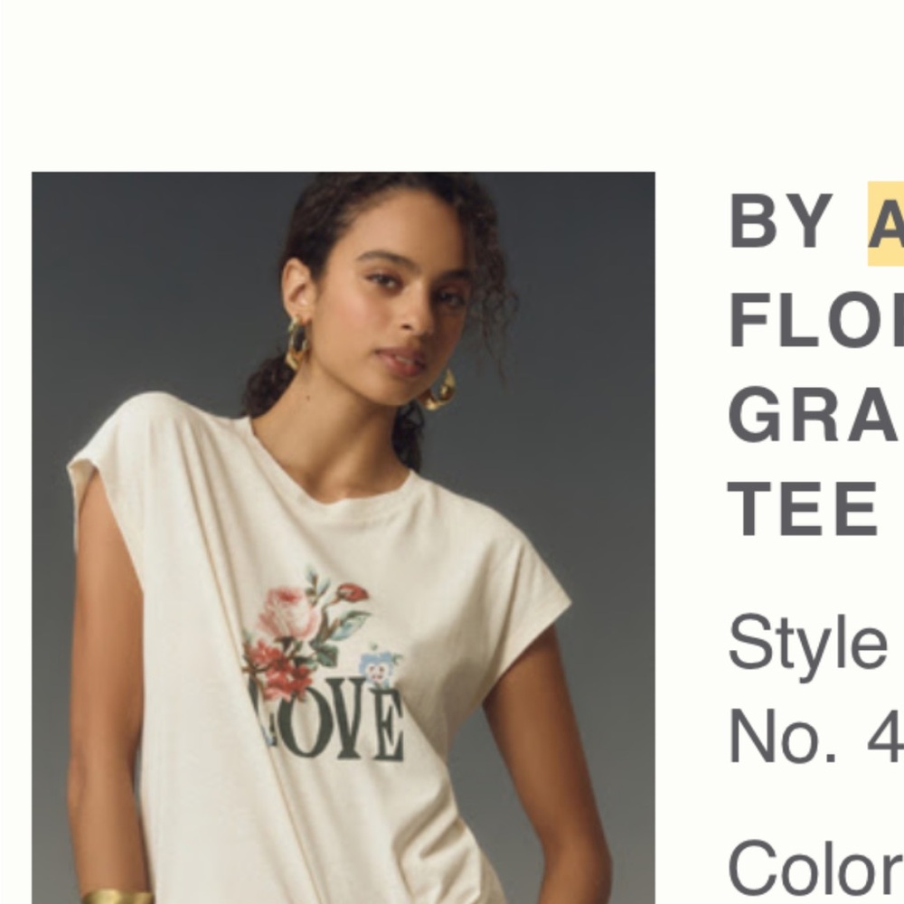 Anthropologie Cream Floral LOVE Graphic Tee